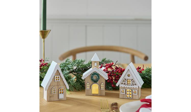 Habitat Light Up Wooden Cottage Set Christmas Decoration