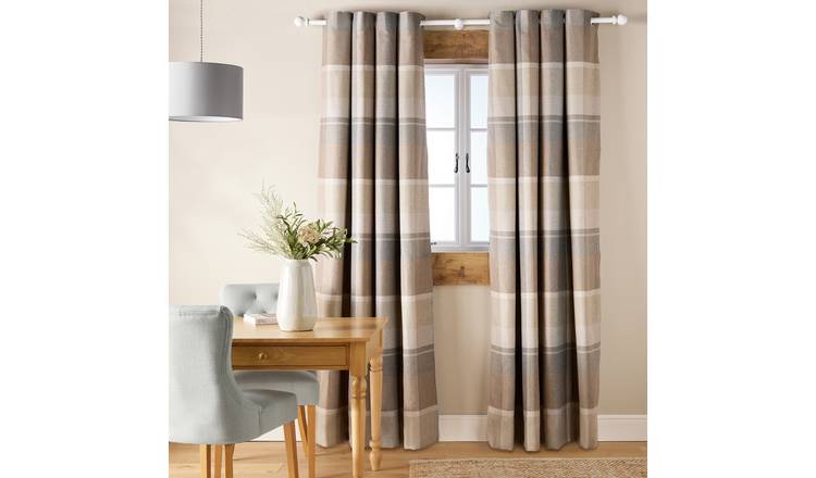 Argos Home Check Blackout Eyelet Curtain-Neutral - 137x117cm