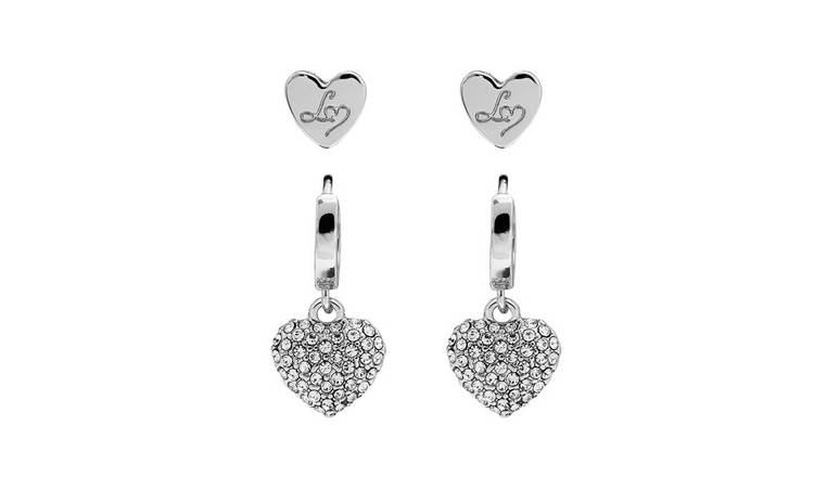 Lipsy Silver Plated Round Crystal Padlock Drop Earrings