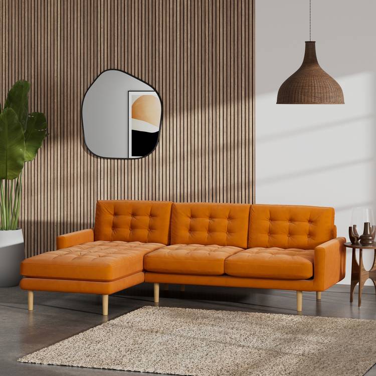 Habitat Fenner Left Hand Corner Sofa - Orange - Ash Leg 0