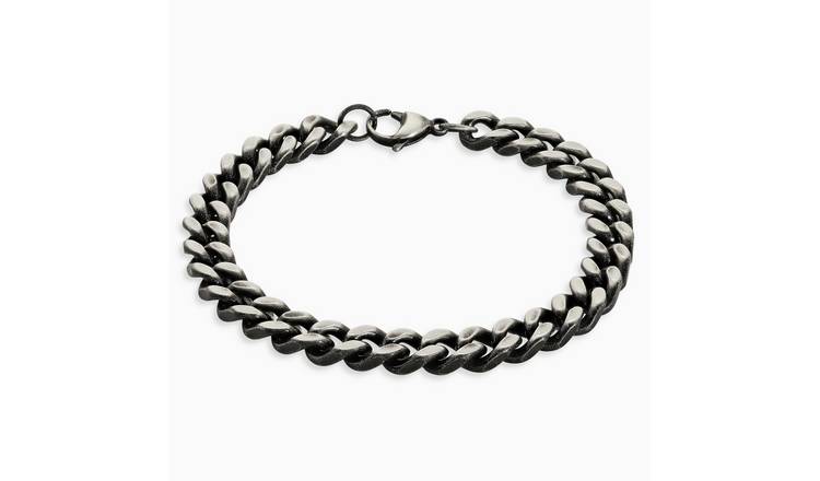 Revere Men's Antiqued Stainless Steel Curb Chain Bracelet