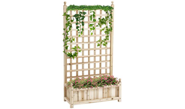 OutsunnyWooden Raised Beds with Trellis - Natural Wood