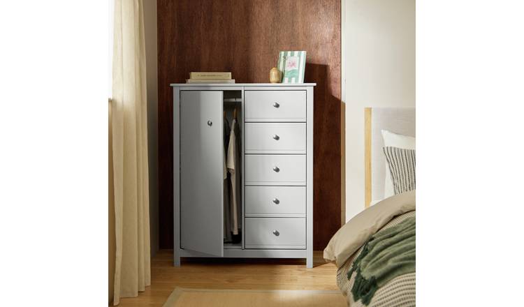 Habitat Brooklyn 1 Door 5 Drawer Short Wardrobe - White