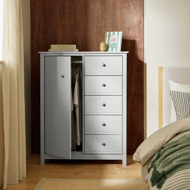 Habitat Brooklyn 1 Door 5 Drawer Short Wardrobe - White 0