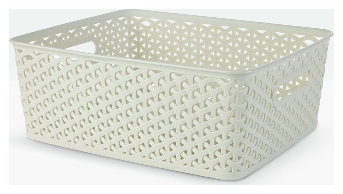 white rattan storage box