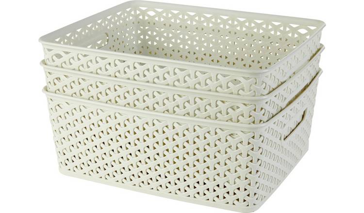 Argos Home Set of 3 Rattan My Style Storage Boxes - White 0