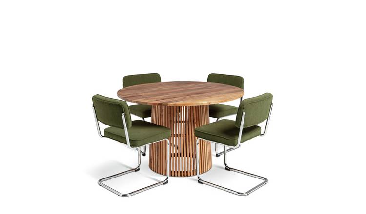Habitat Jericho Natural Dining Table & 4 Green Chairs