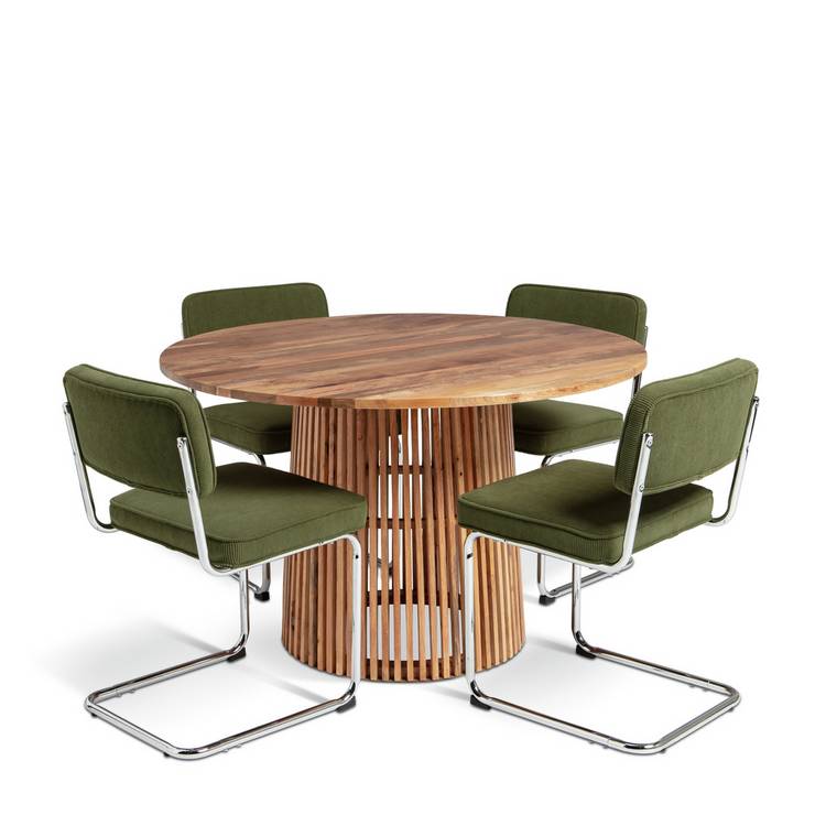 Habitat Jericho Natural Dining Table & 4 Green Chairs 0