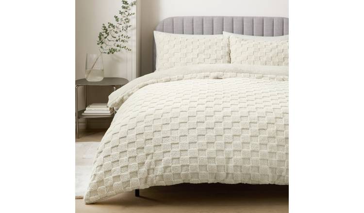 Argos Home Checkerboard Textured Fleece Bedding Set - Single