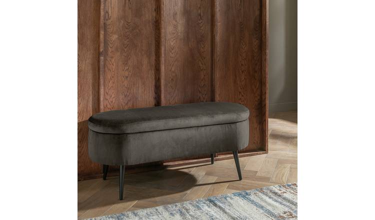 Argos Home Velvet Storage Ottoman - Charcoal