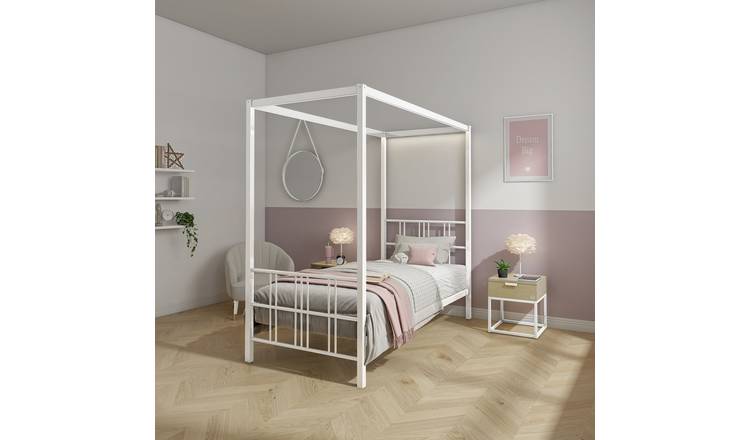 XR Living Fern 4 Poster Single Bed Frame - White