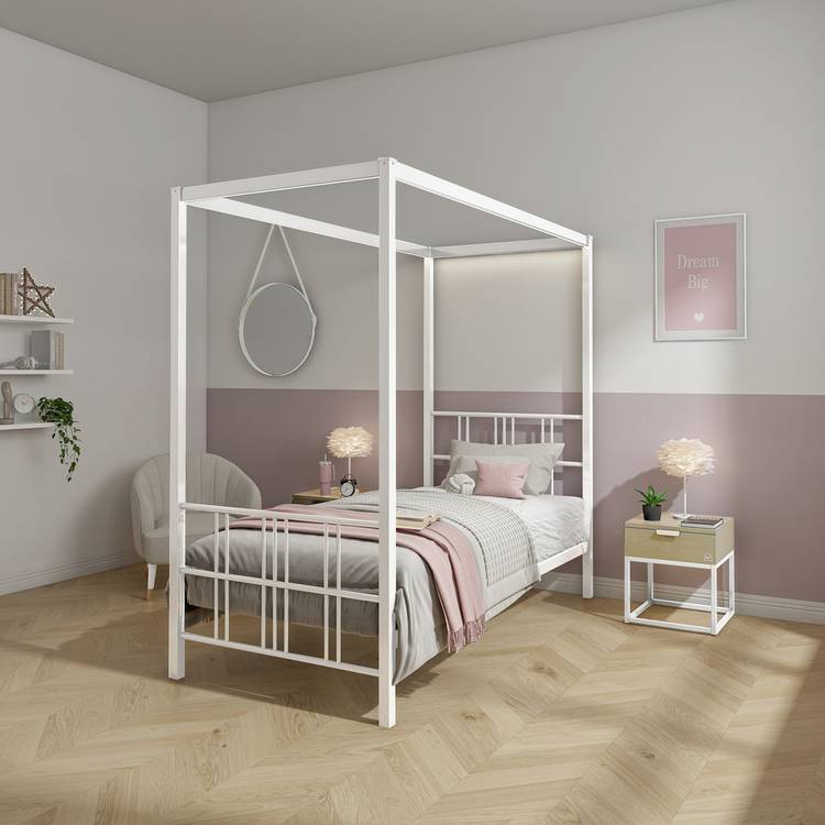 XR Living Fern 4 Poster Single Bed Frame - White 0