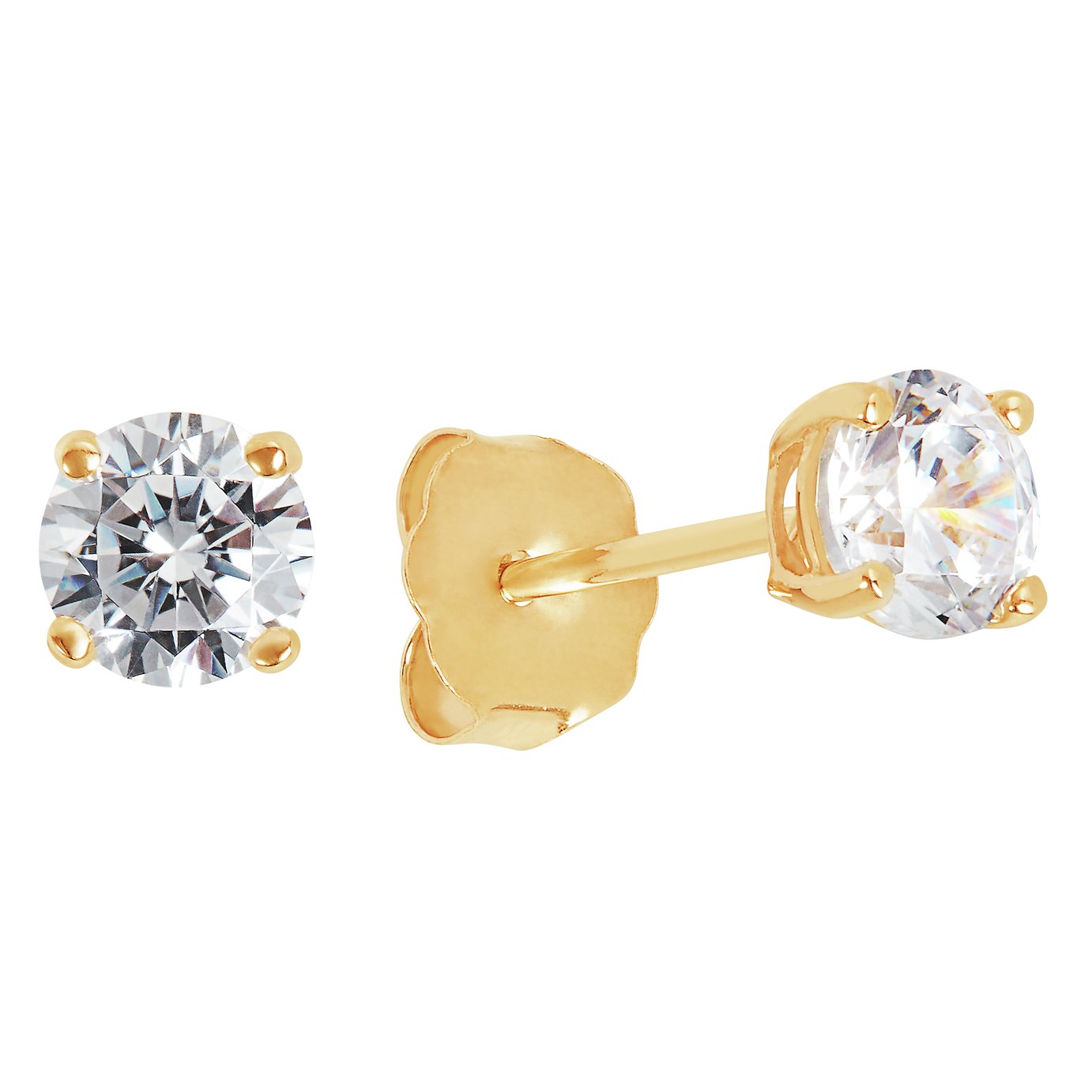 Revere 9ct Gold 4 Claw Cubic Zirconia Stud Earrings