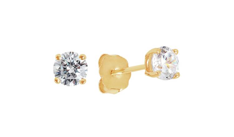 Revere 9ct Gold 4 Claw Cubic Zirconia Stud Earrings