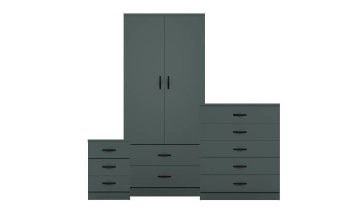 Vida Designs Riano Bedroom Set (Bedside, 5 Drawer Chest, 2x2 Wardrobe) - Green