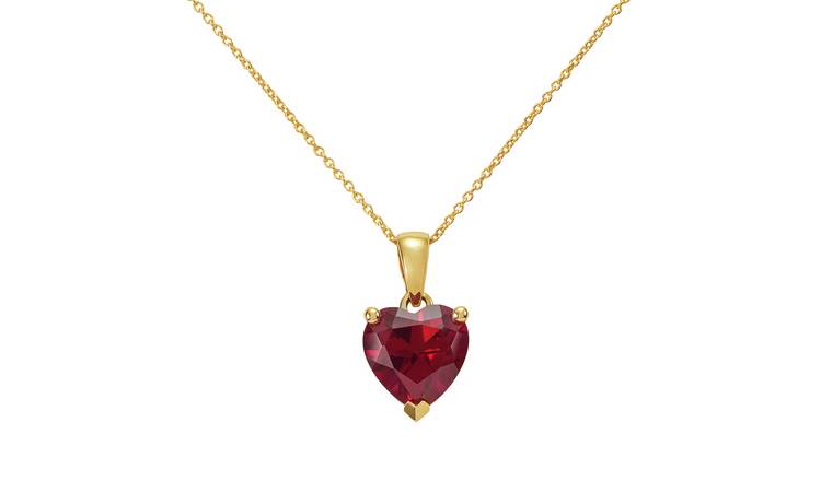 Buy Revere 9ct Gold Created Ruby Heart Pendant Necklace | Womens ...