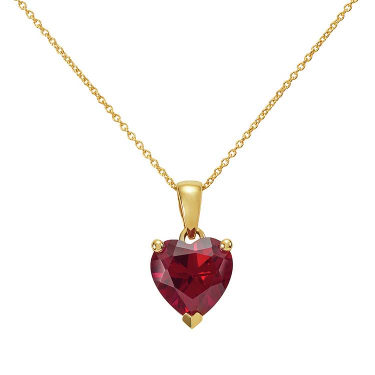 Revere 9ct Gold Created Ruby Heart Pendant Necklace 0