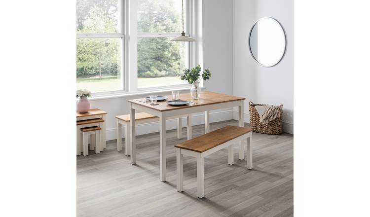 Julian Bowen Coxmoor Ivory Dining Table & 2 Oak Benches