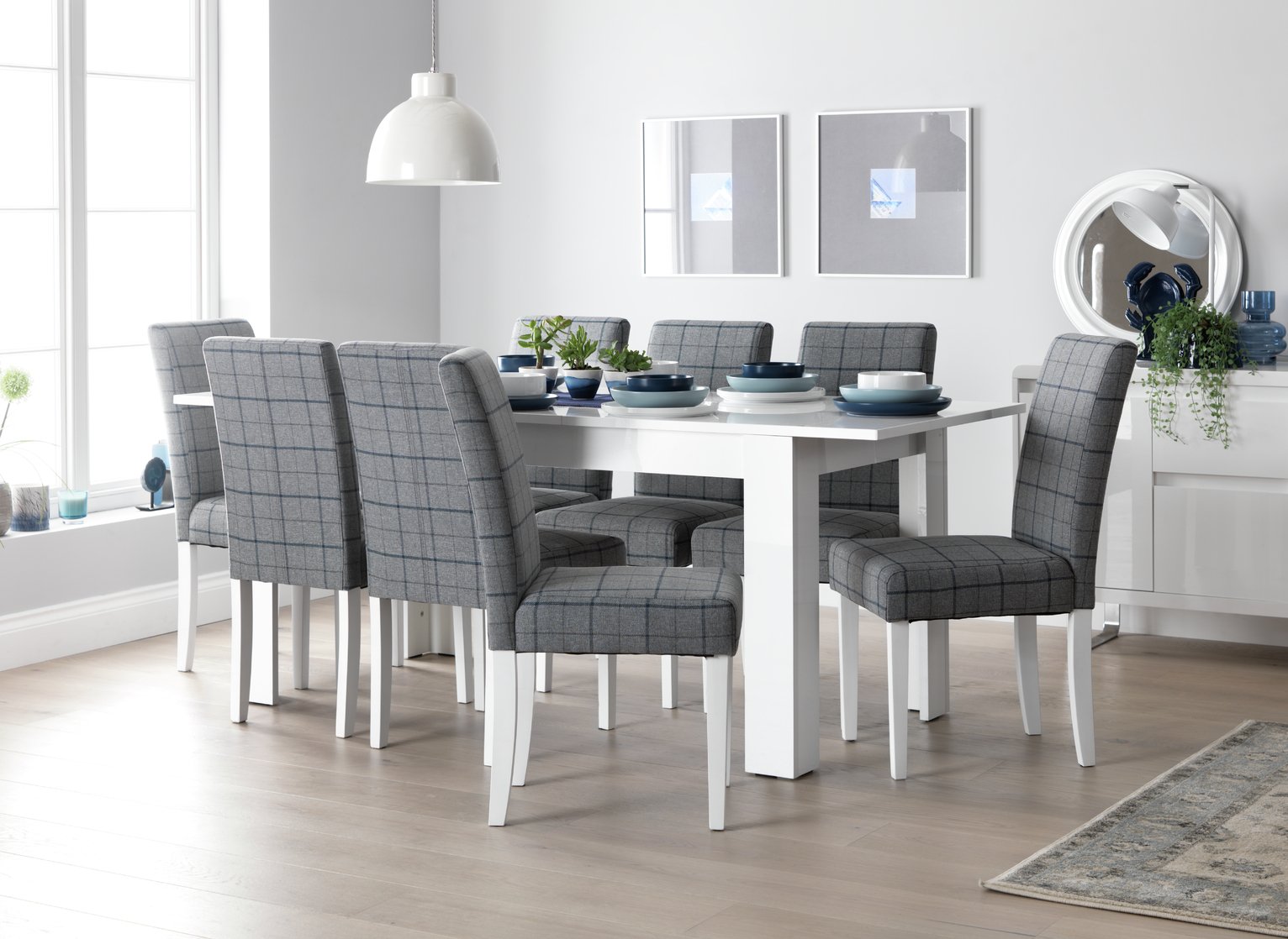 Argos Home Miami White Gloss Extending Table & 8 Chair -Blue Review