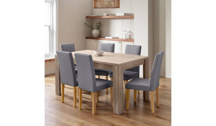 Argos Home Preston Oak Dining Table & 6 Charcoal Chairs