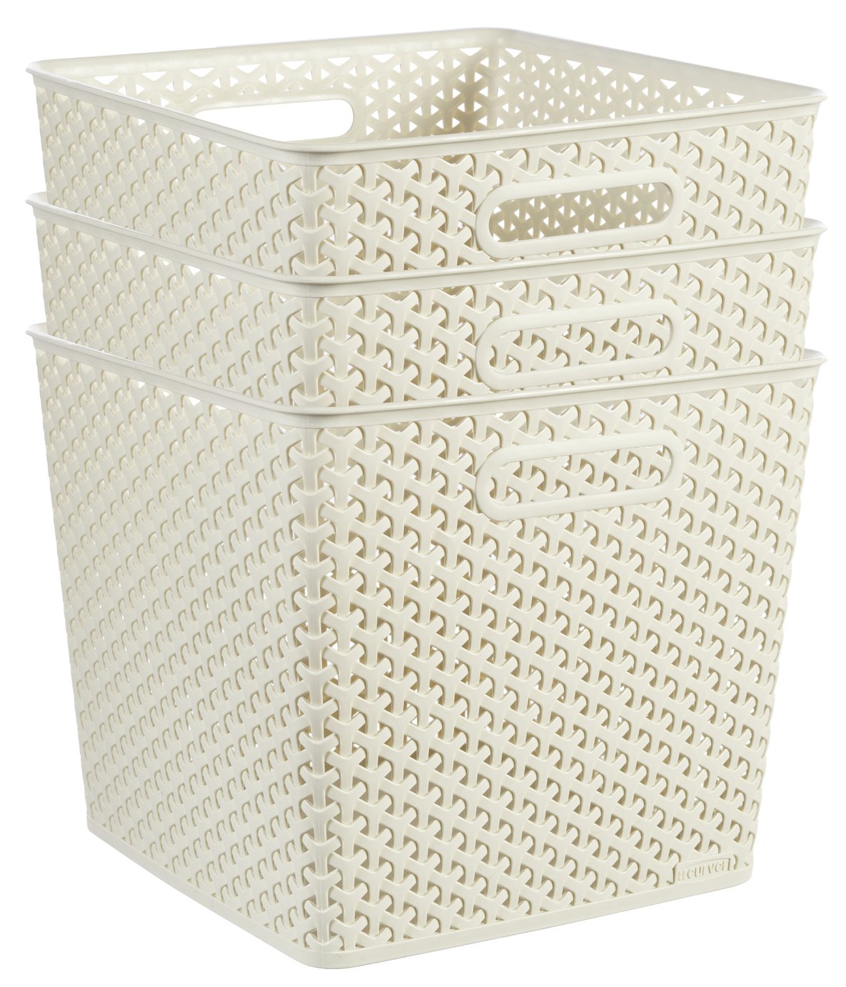 white plastic storage baskets