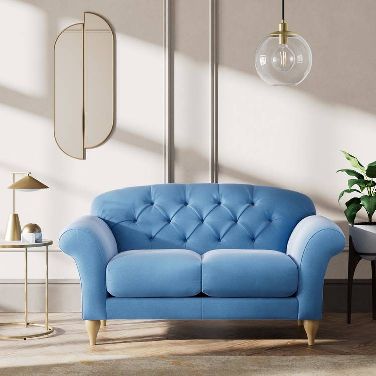 Habitat Brooker Velvet  2 Seater Sofa - Sky Blue - Ash Leg 0