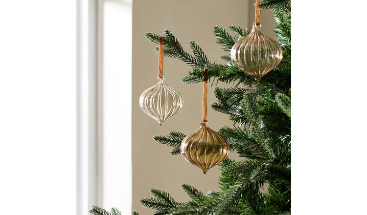 Habitat Pack of 3 Unique Glass Christmas Baubles - Cream 