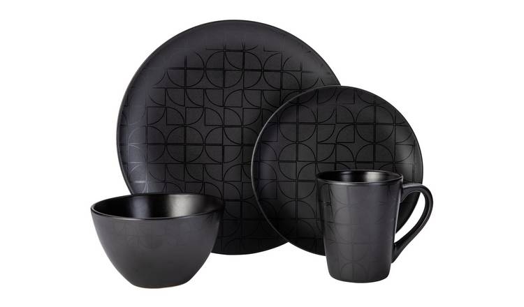 Argos Home Geo 16 Piece Stoneware Dinner Set - Black