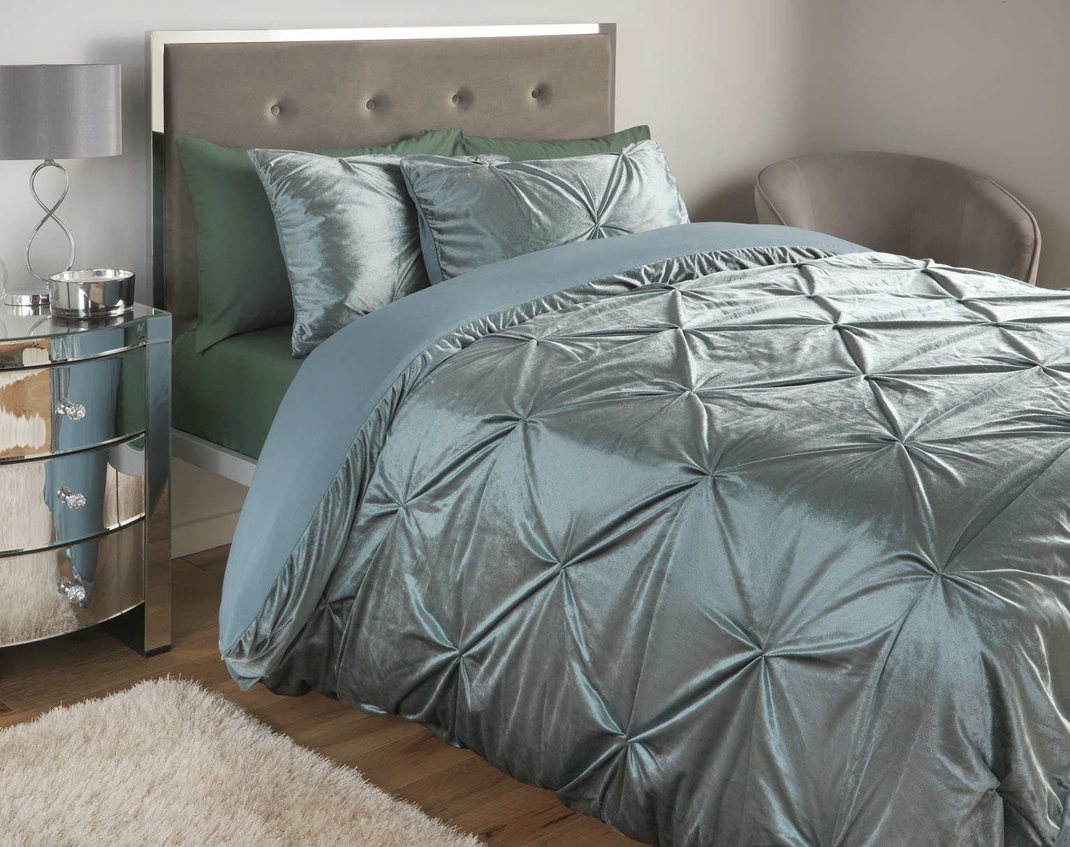 Argos Home Velvet Pintuck Teal Bedding Set - Kingsize