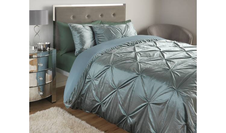 Buy Argos Home Velvet Pintuck Teal Bedding Set Kingsize Duvet cover