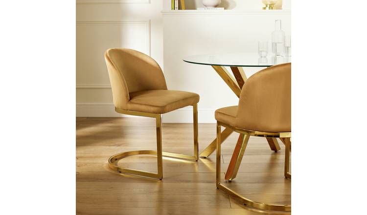 Argos Home Willa Pair of Velvet Dining Chairs - Camel