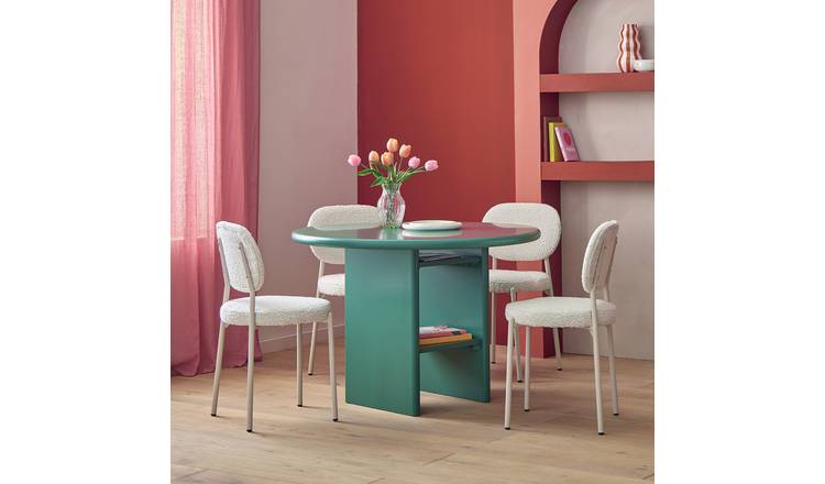 Habitat Geller Green Dining Table & 4 White Chairs