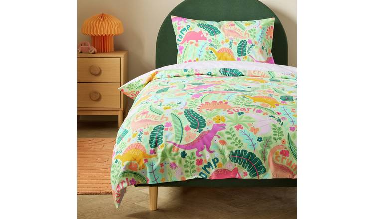 Argos Home Dino Floral Green Kids Bedding Set - Toddler