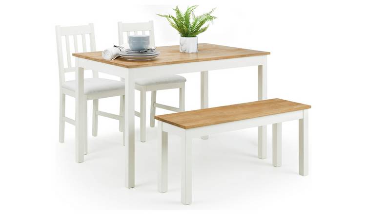 Julian Bowen Coxmoor Oak Dining Table,1 Bench&2 Ivory Chairs