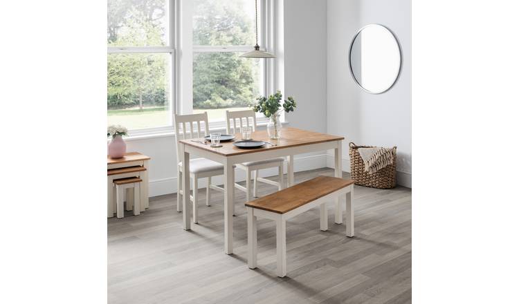 Julian Bowen Coxmoor Oak Dining Table,1 Bench&2 Ivory Chairs