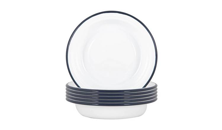 Argon Tableware White Enamel Deep Bowls - Navy - Pack of 6