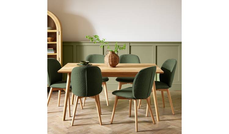 Habitat Dorney Oak Dining Table & 6 Green Chairs