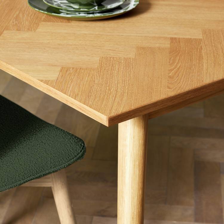 Habitat Dorney Oak Dining Table & 6 Green Chairs 0