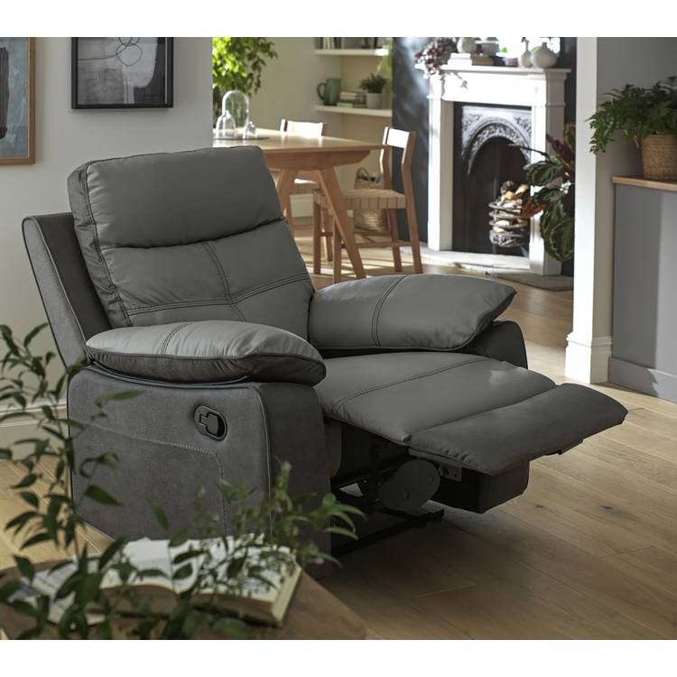 Argos Home Charles Leather Mix Manual Recliner Chair - Grey 0
