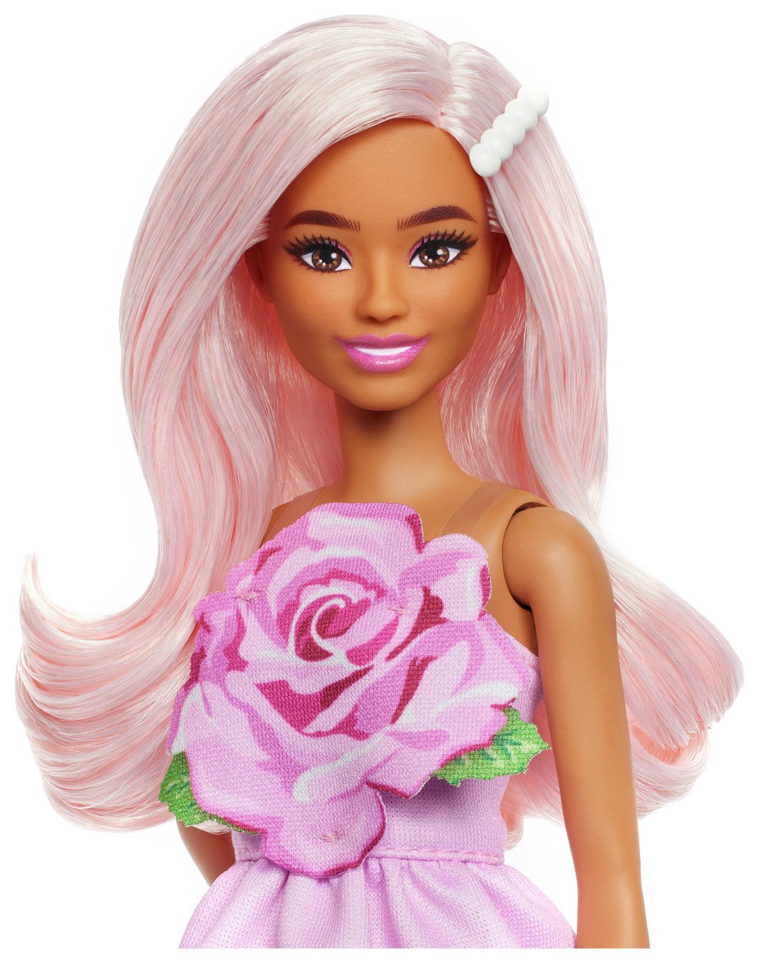 knee length dresses for ladies Barbie Extra Fancy Doll in Pink Glossy High-Low Gown with Pet Puppy – Maqio main image 1