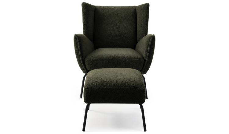 Kyoto Myla Fabric Accent Chair And Footstool - Olive