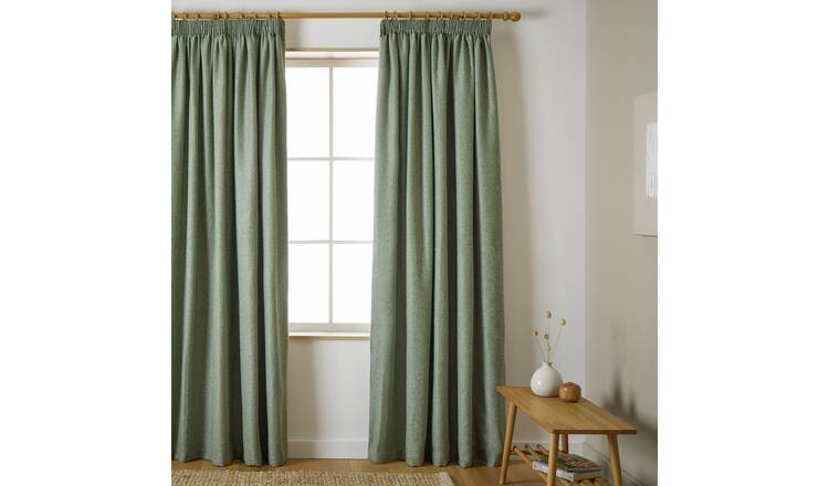 Habitat Herringbone Pencil Pleat Curtain - Green - 183x168cm