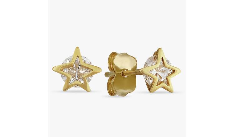 Revere 9ct Yellow Gold Cubic Zirconia Star Stud Earrings