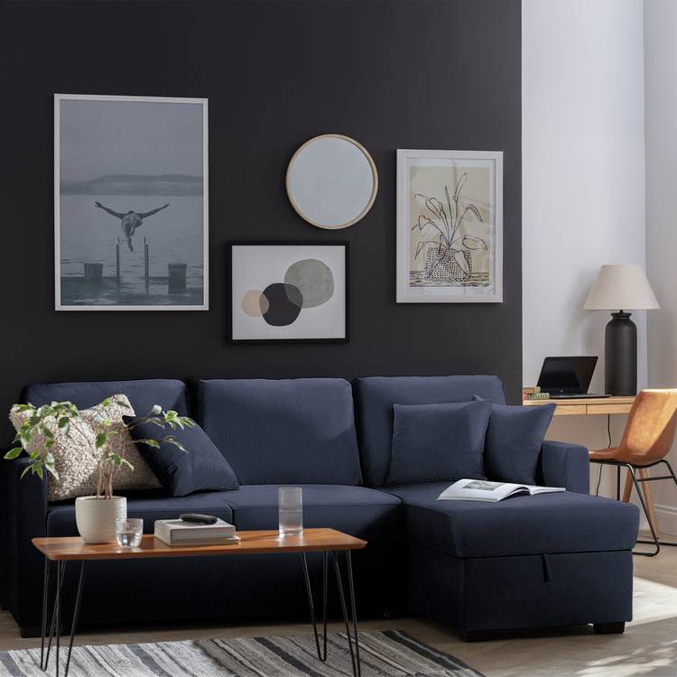 Habitat Reagan Fabric Right Hand Corner Sofa Bed - Navy 0