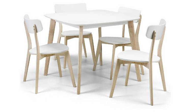 Julian Bowen Rubber Wood Dining Table & 4 White Chairs