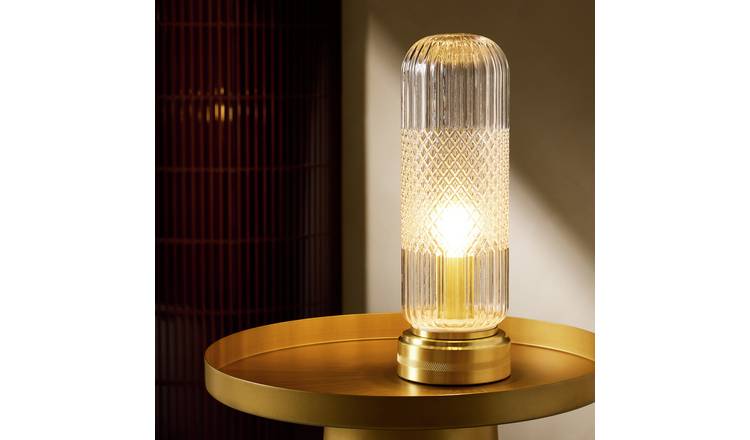 Habitat Perses Cut Glass Pill Touch Table Lamp - Brass