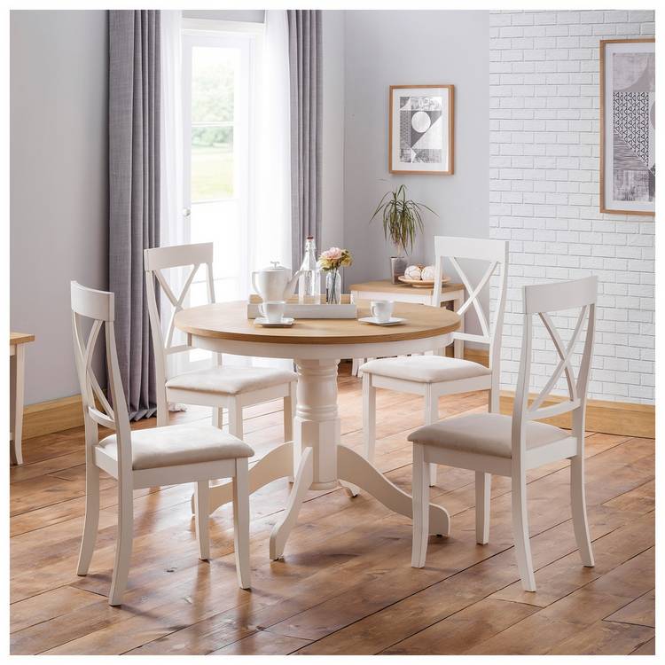 Julian Bowen Davenport Ivory Dining Table & 4 Ivory Chairs 0