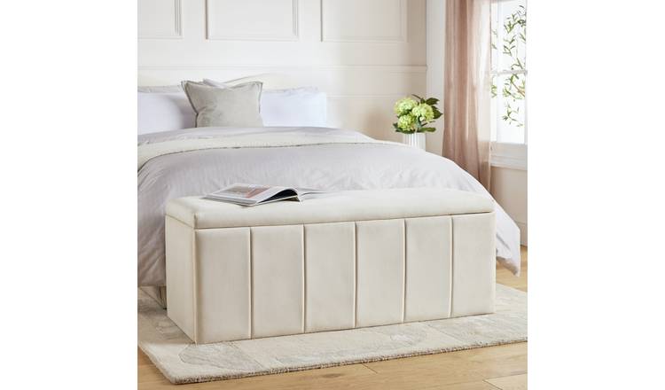 Argos Home Pandora Velvet Storage Ottoman - Cream