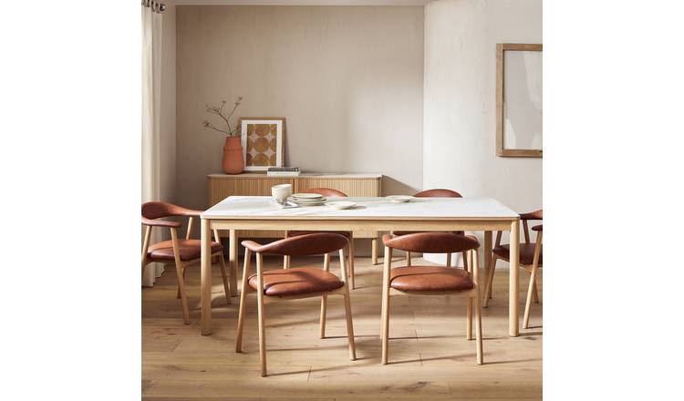 Habitat Lex Oak Dining Table & 6 Tan Chairs