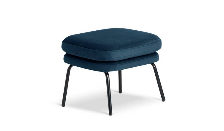Habitat Celine Velvet Footstool - Navy